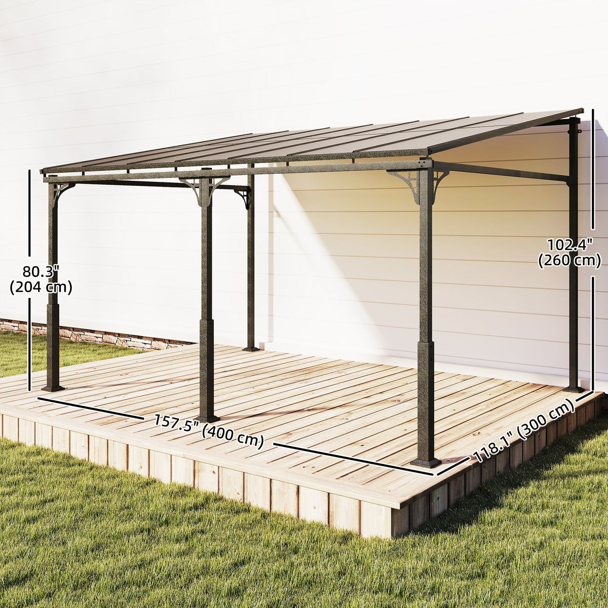 13' x 10' Lean-to Gazebo with Polycarbonate Roof, Brown