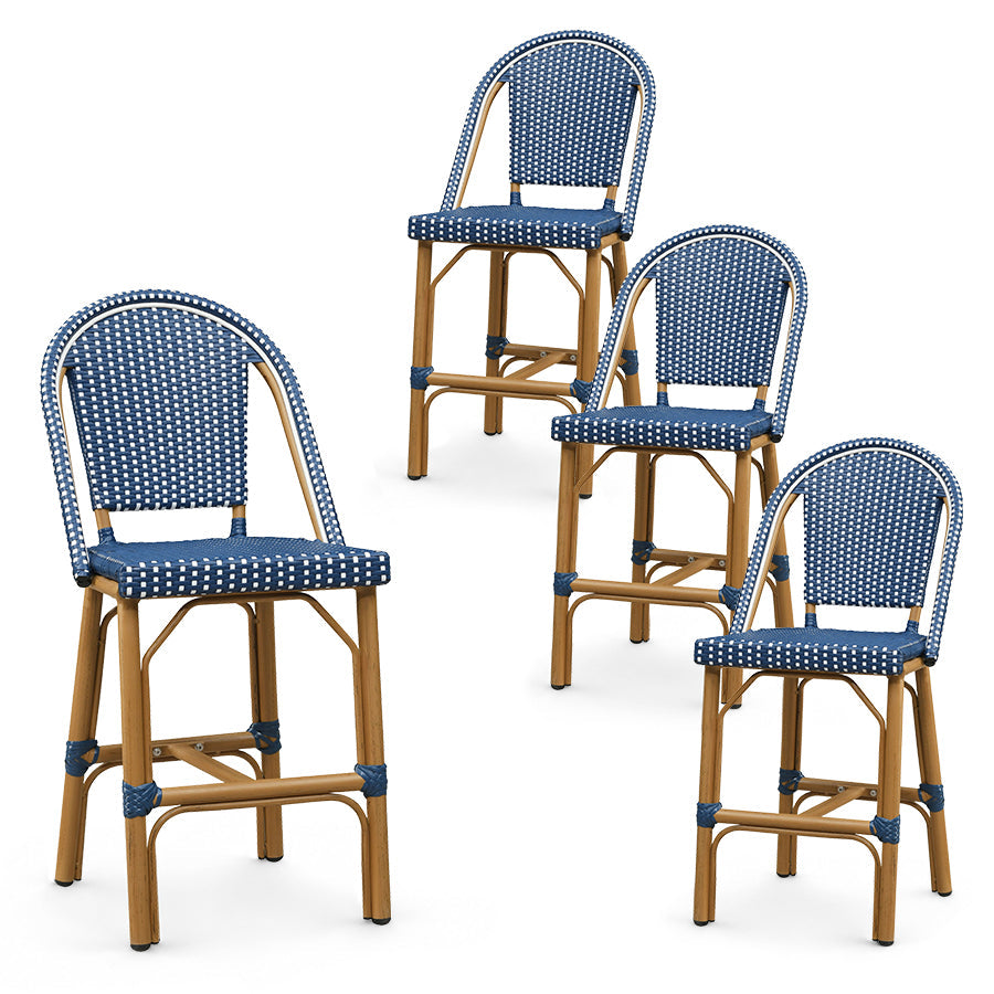 PURPLE LEAF Patio French Counter Stool Set of 2 Outdoor Backrest Barstools Aluminum Frame Woven Rattan for Indoor Kitchen Garden Balcony Restaurant