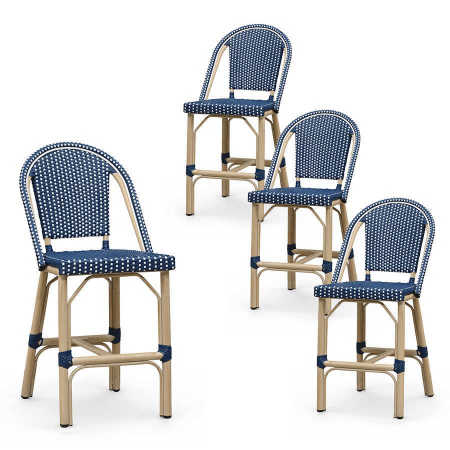 PURPLE LEAF Patio French Counter Stool Set of 2 Outdoor Backrest Barstools Aluminum Frame Woven Rattan for Indoor Kitchen Garden Balcony Restaurant