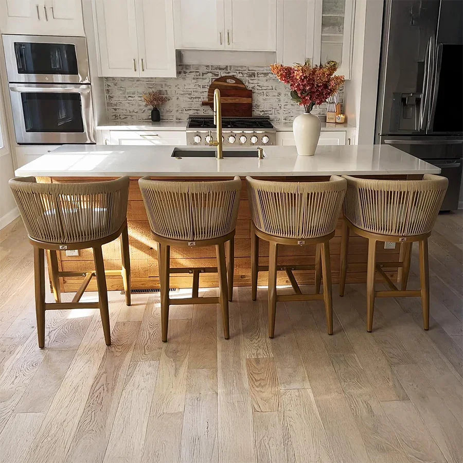 PURPLE LEAF Bar Stools Set of 2 Rattan Bar Stools with Cushions Aluminum Bar Chairs for Outdoor or Indoor Kitchen Bar Stools