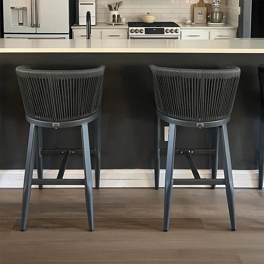 PURPLE LEAF Bar Stools Set of 2 Rattan Bar Stools with Cushions Aluminum Bar Chairs for Outdoor or Indoor Kitchen Bar Stools