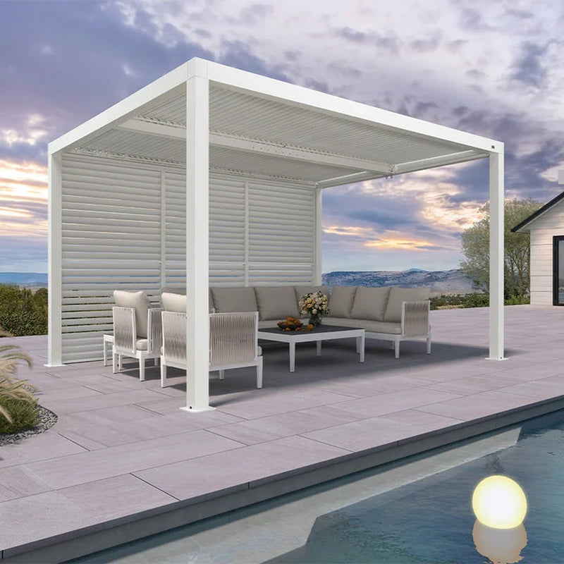 Hanso Home Louvered Pergola Modern White Pergola with Adjustable Roof for Deck Backyard Garden