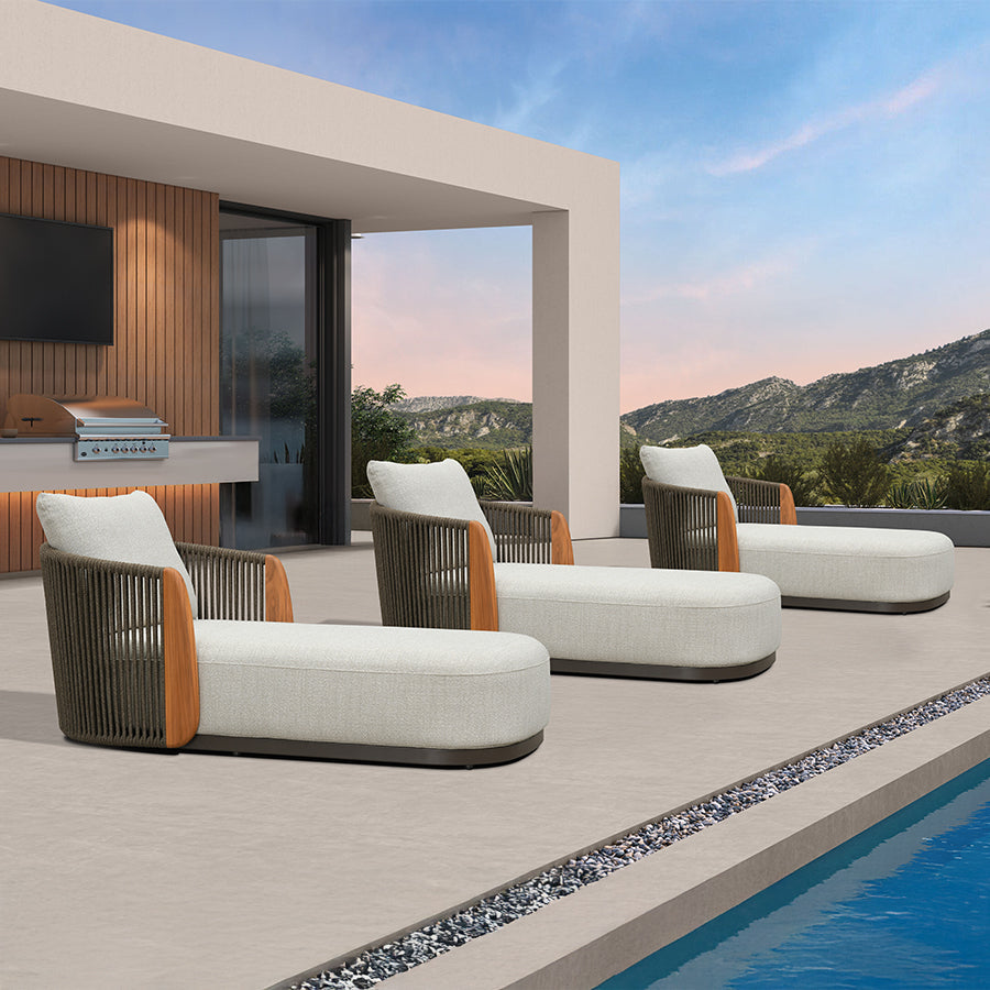PURPLE LEAF Luxury  Hailar Olefin Patio Chaise Lounge Chair , Upholstered Pool Aluminium Lounge Chairs for Outdoor with Teak Armres for Deck, Pool, Lawn, Garden, Courtyard, Porch