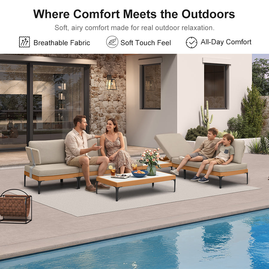 PURPLE LEAF Sicilia L-Shaped Modular Outdoor Sectional with Sunbrella Taupe Cushions Flexible Layout for Modern Patio Corner Lounge