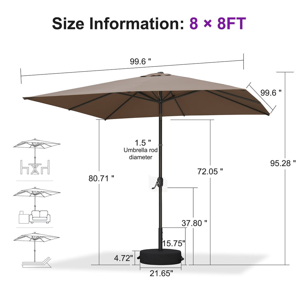 PURPLE LEAF Black Frame Outdoor Market Umbrellas Yard Tilting Patio Table Umbrella with Base