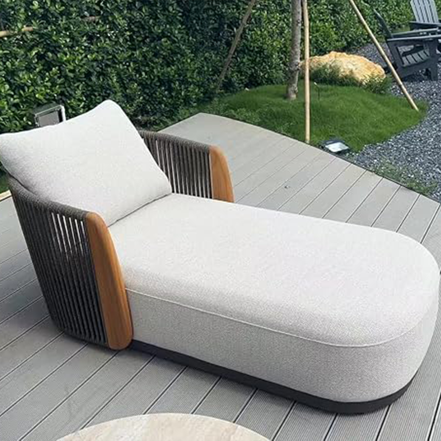 PURPLE LEAF Luxury  Hailar Olefin Patio Chaise Lounge Chair , Upholstered Pool Aluminium Lounge Chairs for Outdoor with Teak Armres for Deck, Pool, Lawn, Garden, Courtyard, Porch
