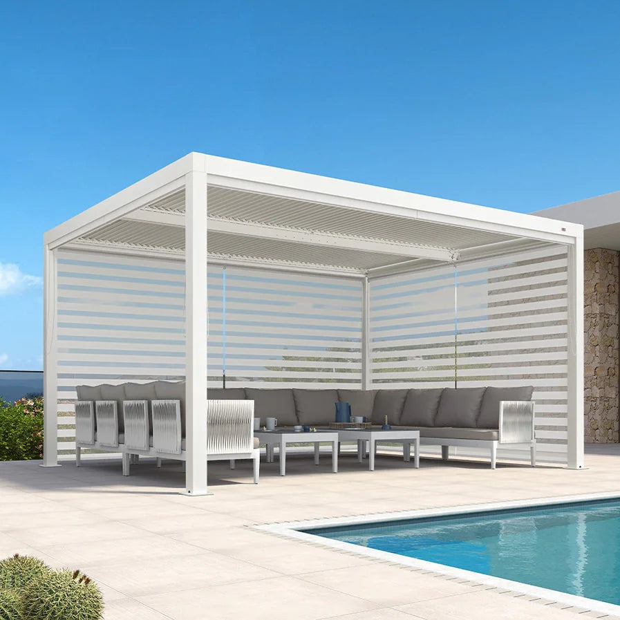 Hanso Home Louvered Pergola Modern White Pergola with Adjustable Roof for Deck Backyard Garden