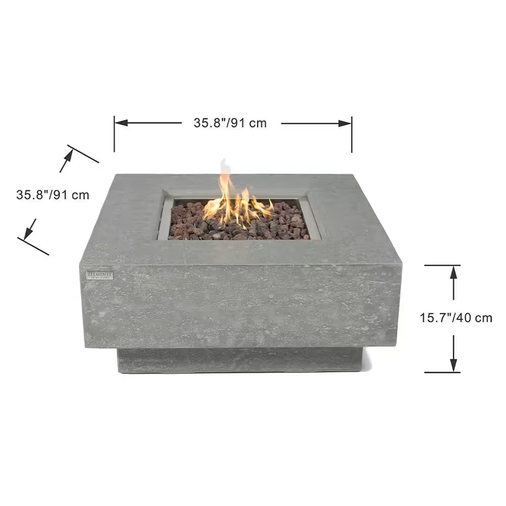 Outdoor Fire Pit 36 In. X 36 In. Square Concrete Propane Fire Table with Lava Rocks and Cover
