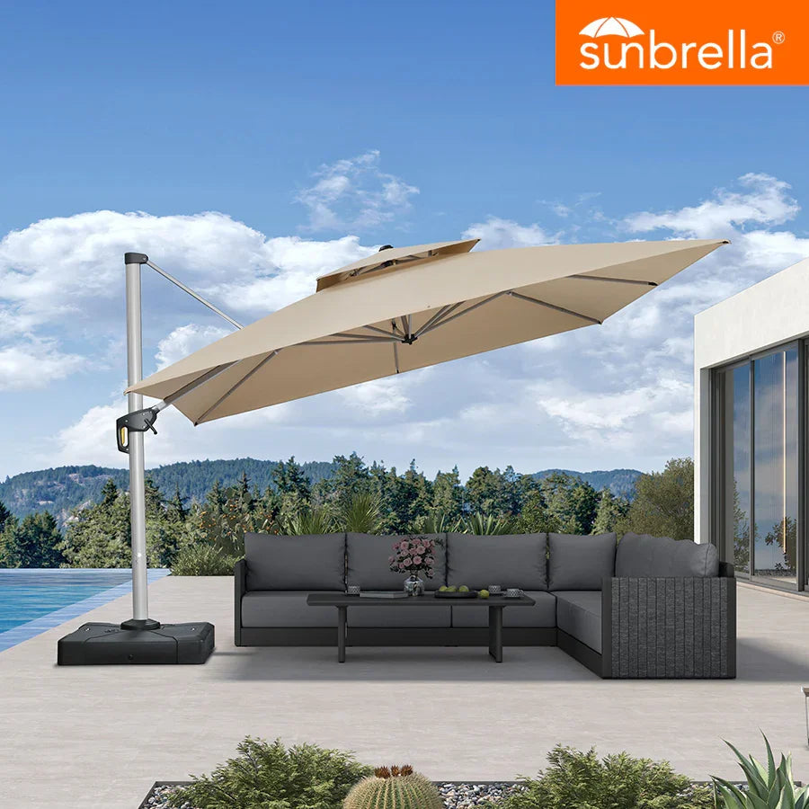 PURPLE LEAF – Parasol de terrasse Premium Classic SUNBRELLA déporté