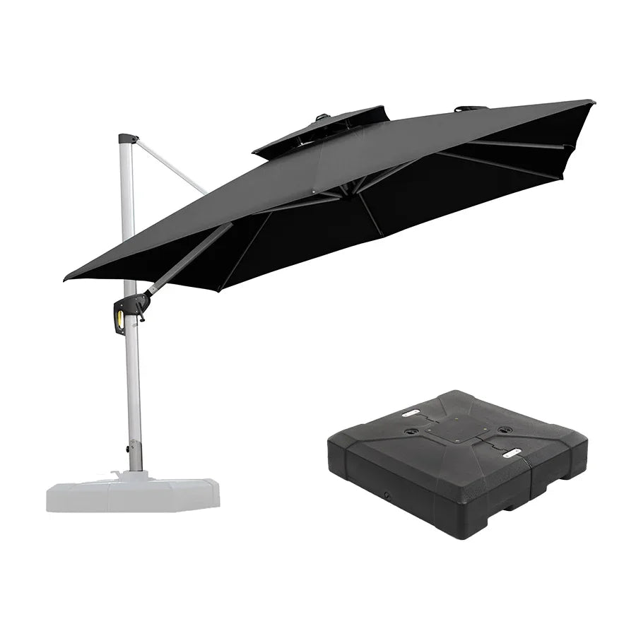 PURPLE LEAF – Grand parasol déporté carré de terrasse avec base pour jardin, piscine et porche