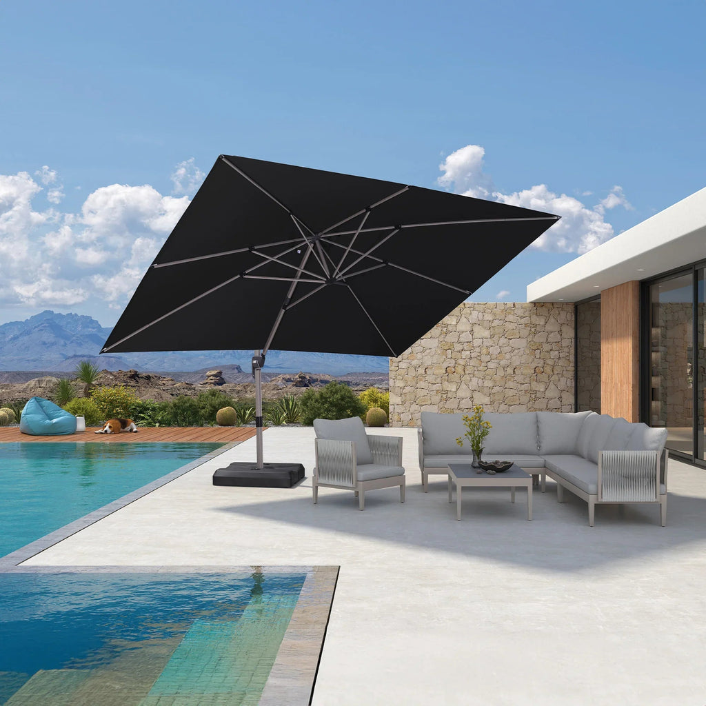 PURPLE LEAF Hailar Deluxe Aluminum Patio Umbrella with Base, Square and Rectangular Umbrella