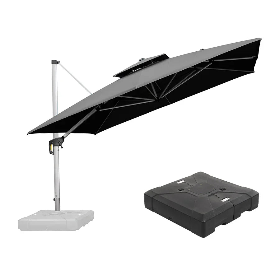 PURPLE LEAF – Grand parasol déporté carré de terrasse avec base pour jardin, piscine et porche