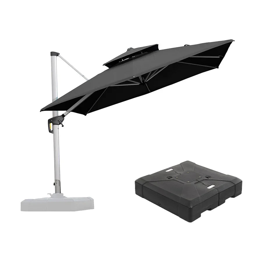 PURPLE LEAF – Grand parasol déporté carré de terrasse avec base pour jardin, piscine et porche