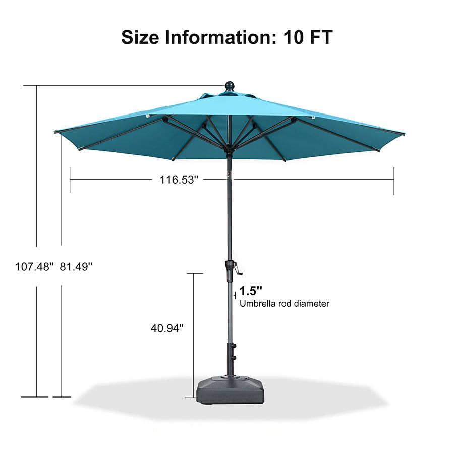 PURPLE LEAF Round Tilting Patio Umbrella with Base, Milan Porch Table Umbrella