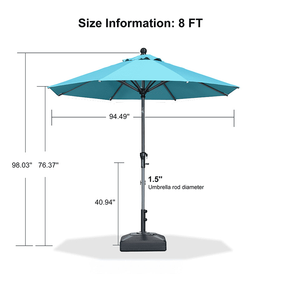 PURPLE LEAF Round Tilting Patio Umbrella with Base, Milan Porch Table Umbrella