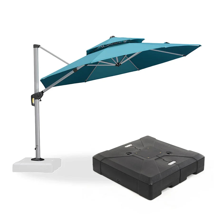 PURPLE LEAF Large Round Patio Cantilever Umbrella With Base for Deck, Pool, Backyard
