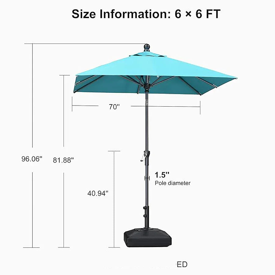 PURPLE LEAF – Parasol carré de table de terrasse avec manivelle, inclinaison et base pour jardin et porche