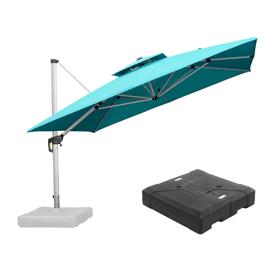 PURPLE LEAF – Grand parasol déporté carré de terrasse avec base pour jardin, piscine et porche