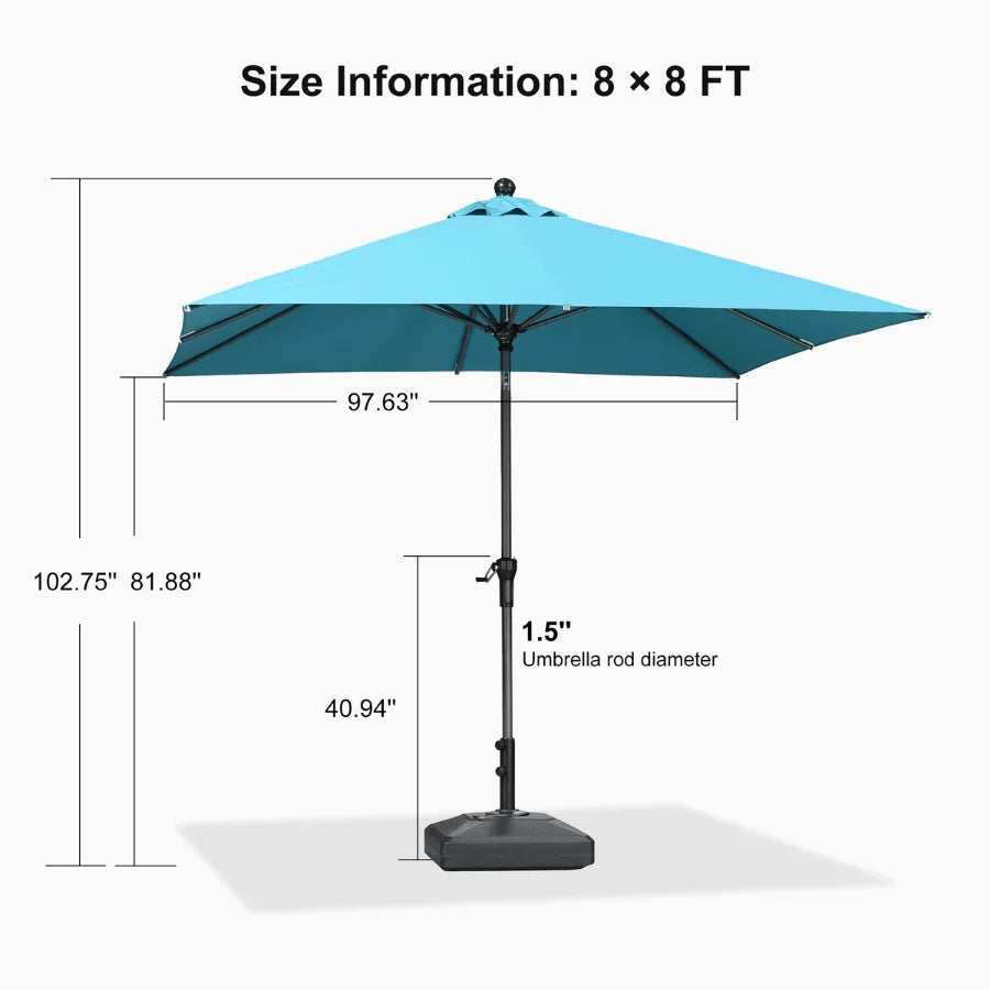 PURPLE LEAF Crank and Tilt Rectangular Outdoor Patio Market Umbrella with Base