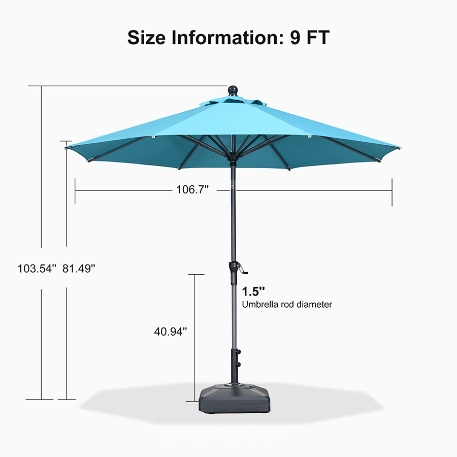 PURPLE LEAF Round Tilting Patio Umbrella with Base, Milan Porch Table Umbrella