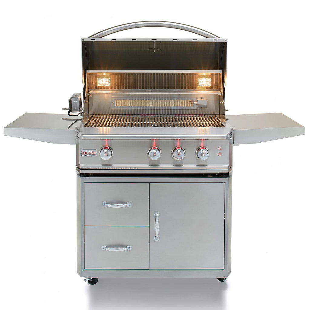 Blaze PRO 34" 3-Burner Built-In Gas Grill w/ Grill Cart - BLZ-3PRO + BLZ-3PRO-CART