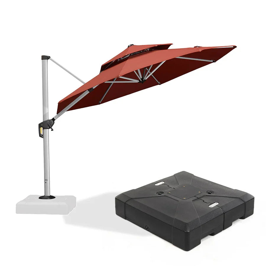 PURPLE LEAF Large Round Patio Cantilever Umbrella With Base for Deck, Pool, Backyard