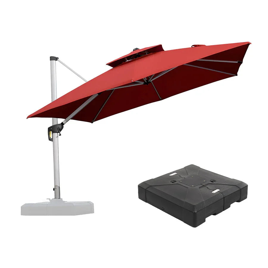 PURPLE LEAF – Grand parasol déporté carré de terrasse avec base pour jardin, piscine et porche