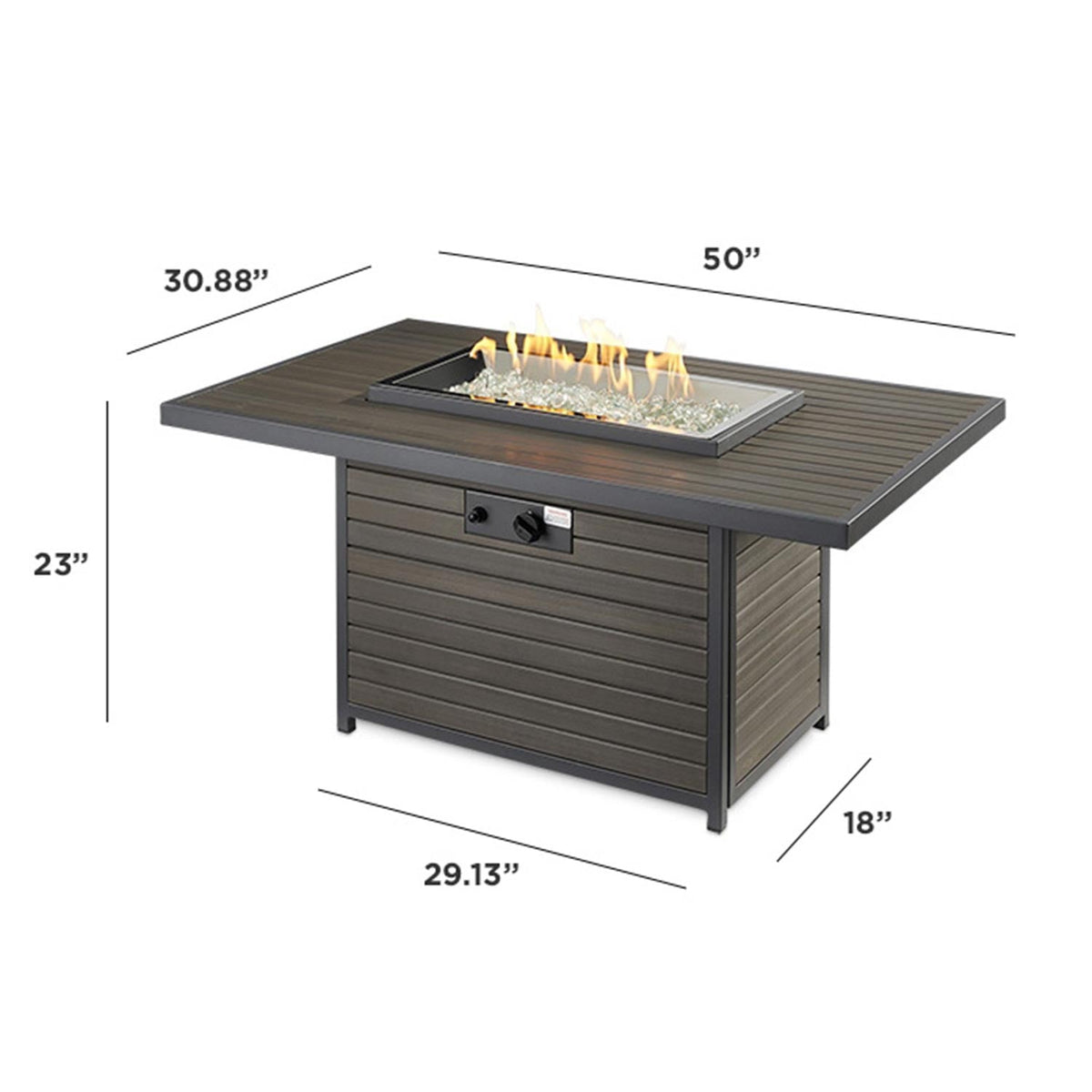 Brooks Rectangular Gas Fire Pit Table w/ Glass Guard BRK-1224-K/GG-1224