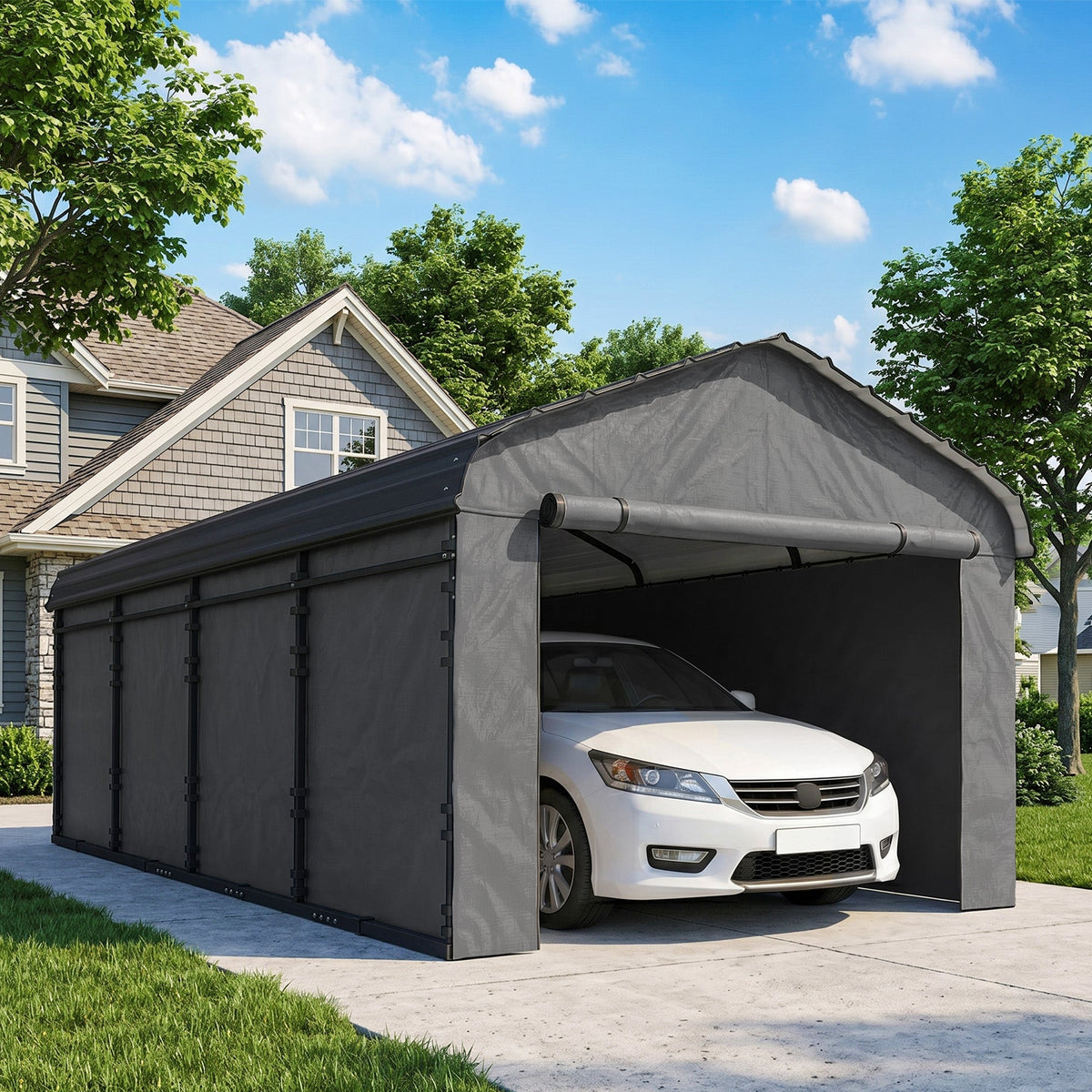 Onward 12' x 20' Heavy Duty Metal Carport with Galvanized Roof & Removable Sidewalls