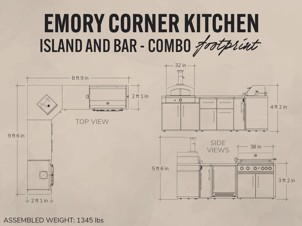Emory | Corner Outdoor Kitchen Island with Built-In Grill & Pizza Oven