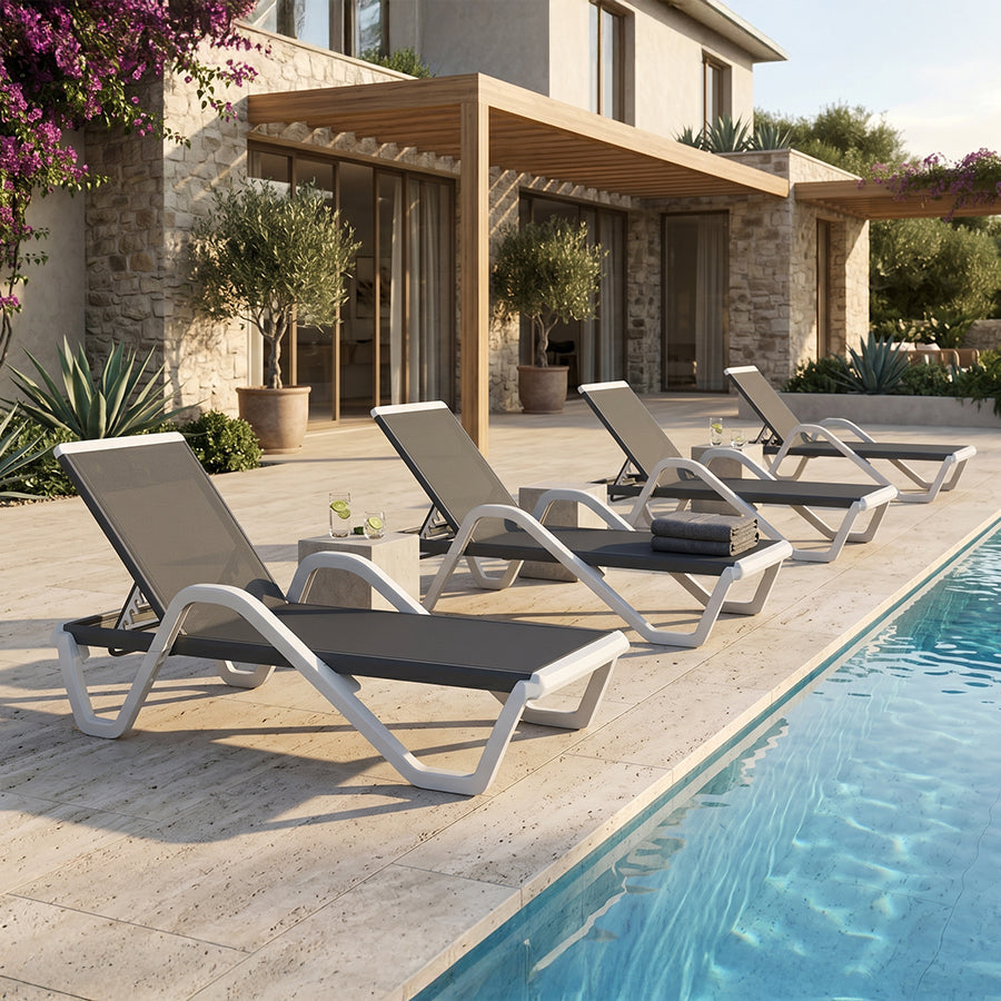 Clearance-PURPLE LEAF Patio Chaise Lounge Plastic Pool Outdoor Lounge Chair with Aluminum Frame Stackable Patio Tanning Chairs for Poolside Sunbathing Beach Deck Yard