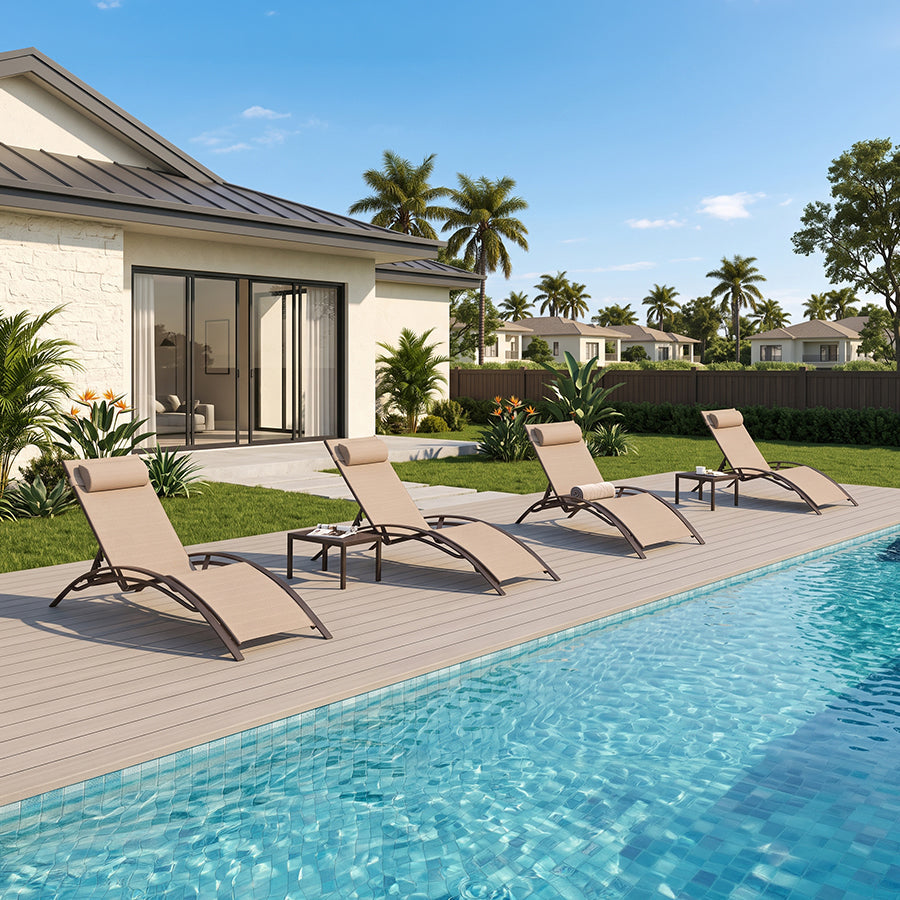 PURPLE LEAF Outdoor Chaise Lounge Chair  Patio Pool Lounger Bronze Aluminum Chairs with Side Table Adjustable Tanning Recliner for Outside Backyard Yard Deck Balcony Beach