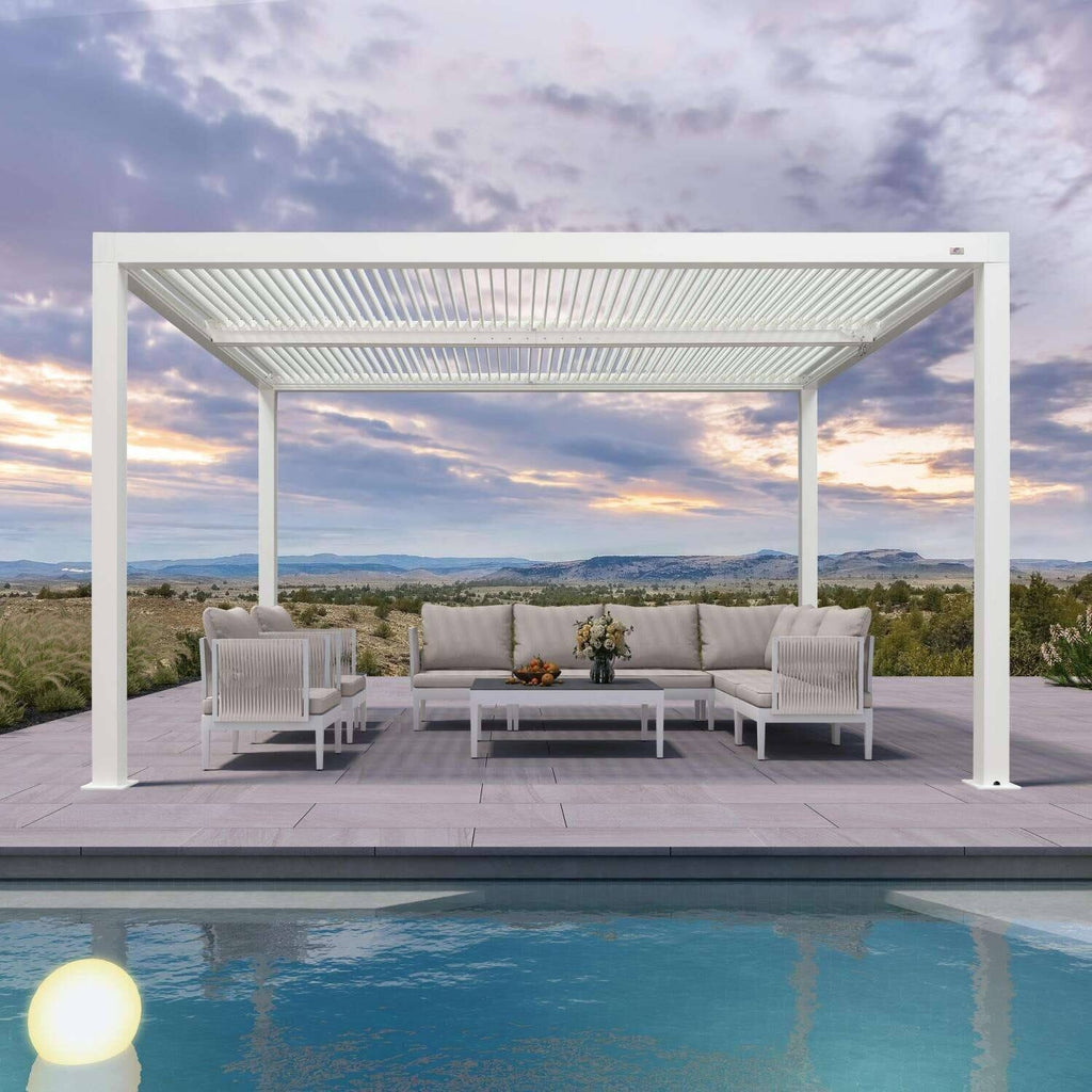 Hanso Home Louvered Pergola Modern White Pergola with Adjustable Roof for Deck Backyard Garden