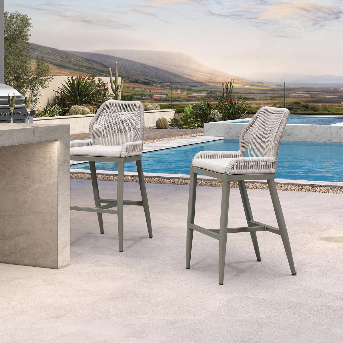 PURPLE LEAF Bar Stools Set of 4 Outdoor Aluminum Barstools with Back Modern Wicker Rattan Boho Garden Pool Patio Bar Chairs