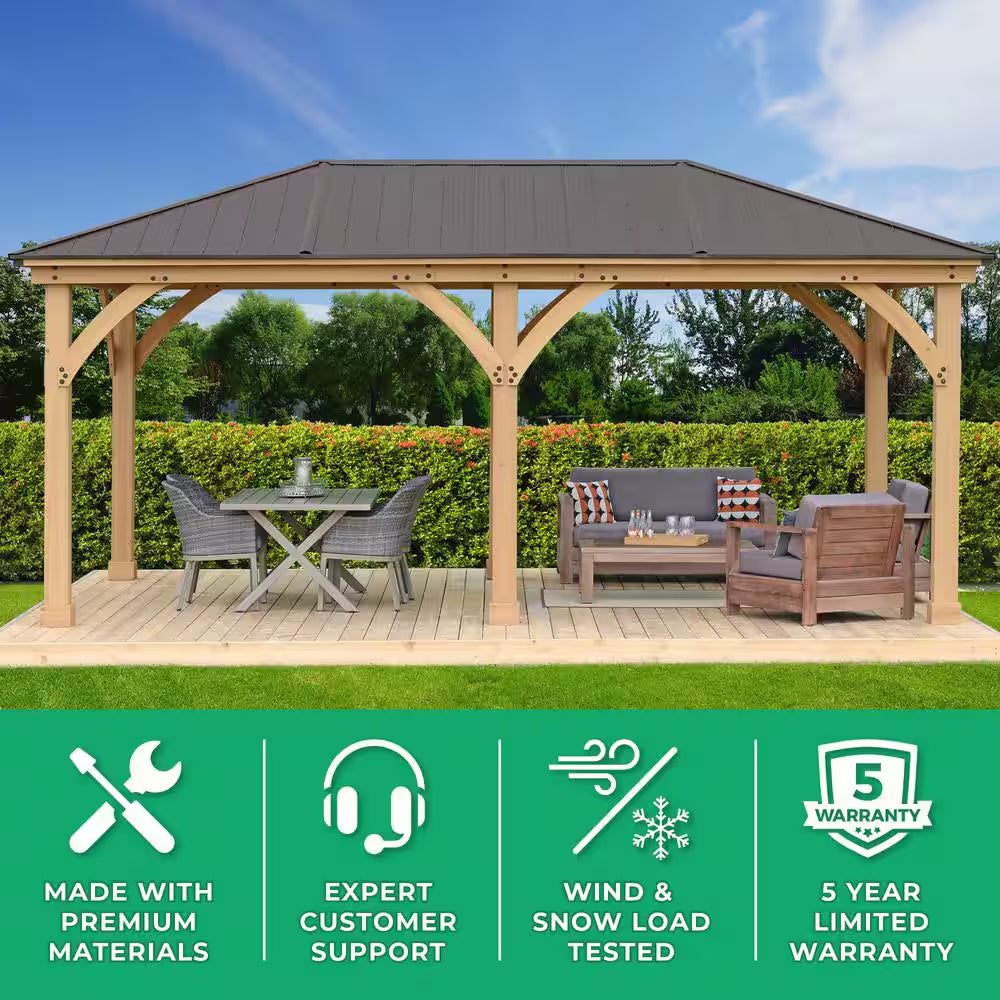 DIY Meridian 12 Ft. X 20 Ft. Cedar Wood Outdoor Gazebo Kit with Hartop Metal Roof - Permanent Covered Patio Shade