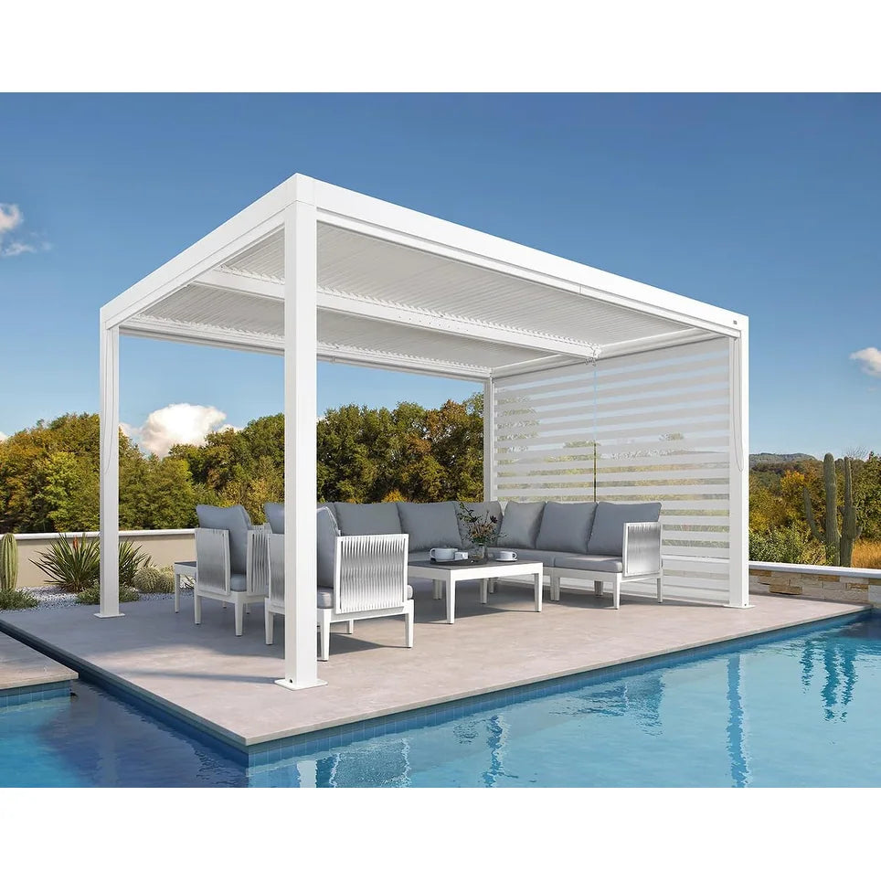 Hanso Home Louvered Pergola Modern White Pergola with Adjustable Roof for Deck Backyard Garden