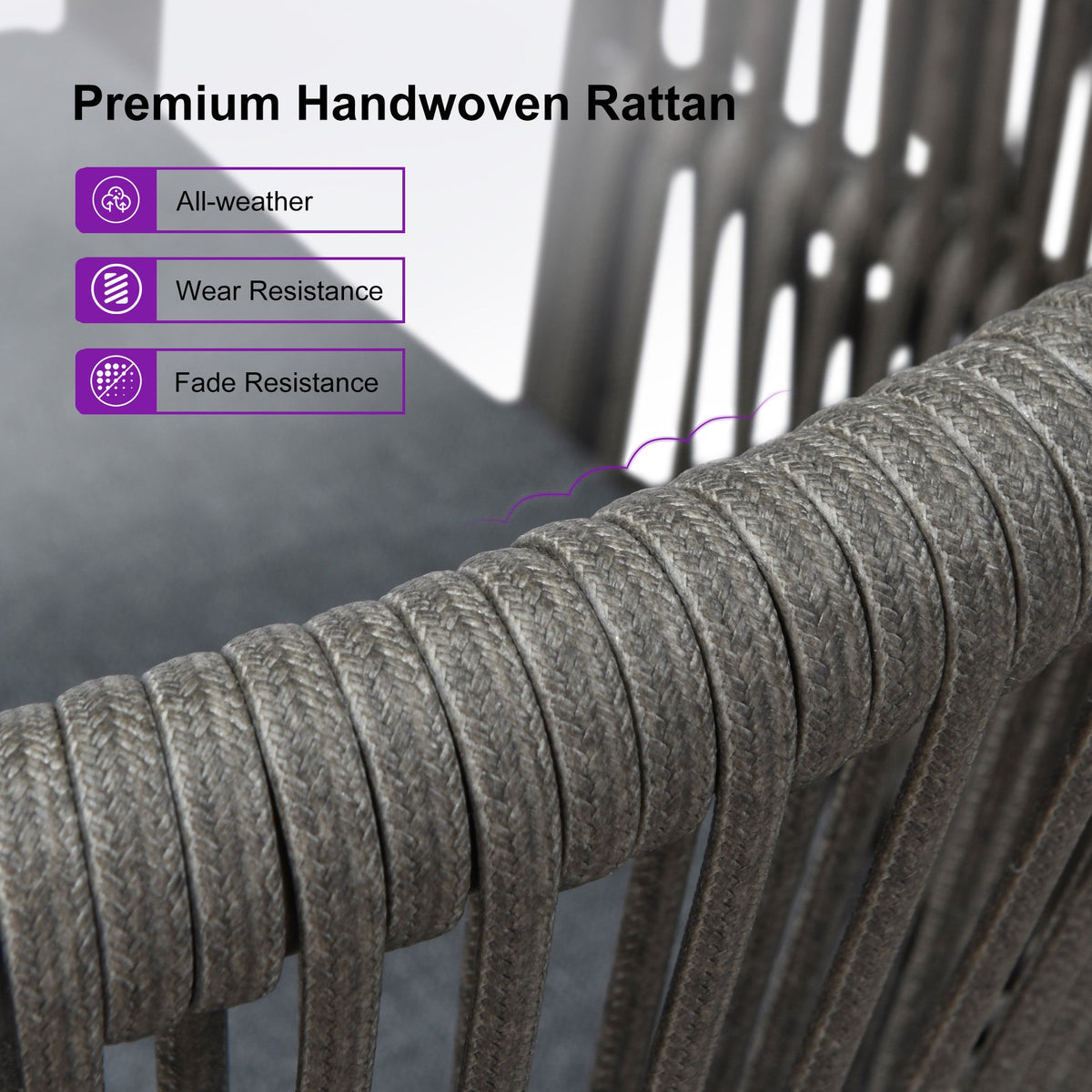 PURPLE LEAF Patio Bar Stools Set of 2 Outdoor Wicker Modern High Bar Chairs Metal Cushioned Barstools with Backs and Ergonomic Armrest
