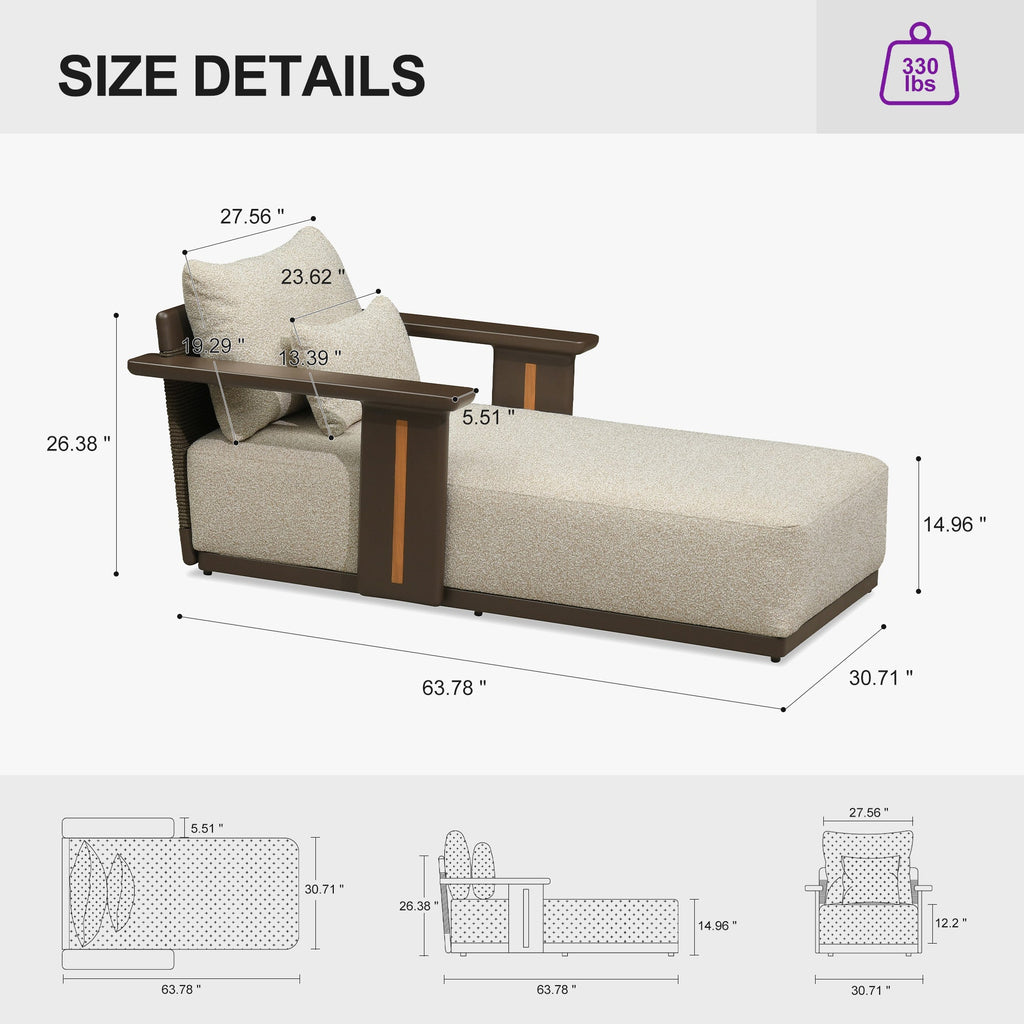 PURPLE LEAF Chaise Lounge Chair Modern Upholstered Outdoor Daybed with Armrest and Lumbar Pillow for Patio Poolside Sunbathing Deck