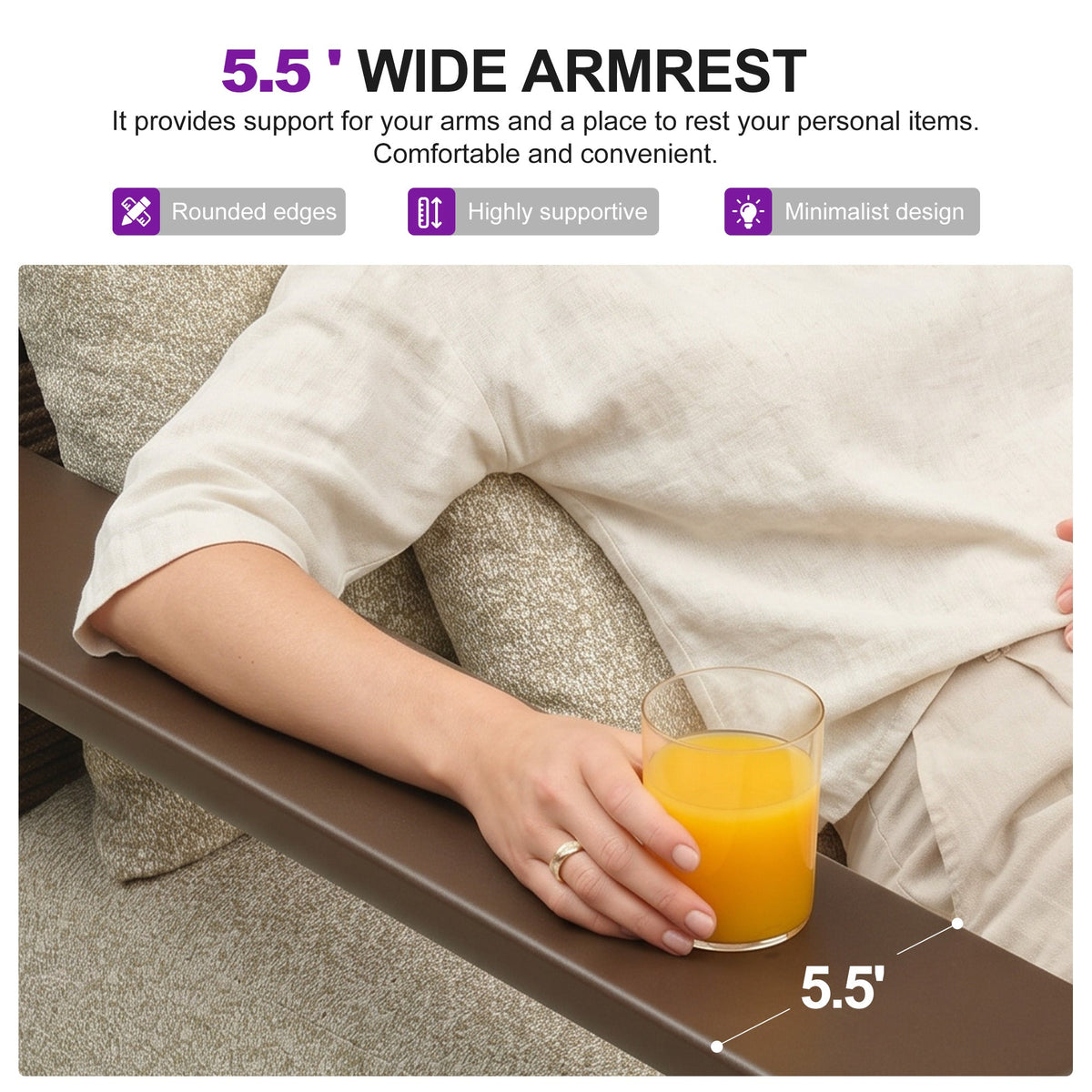 PURPLE LEAF Chaise Lounge Chair Modern Upholstered Outdoor Daybed with Armrest and Lumbar Pillow for Patio Poolside Sunbathing Deck