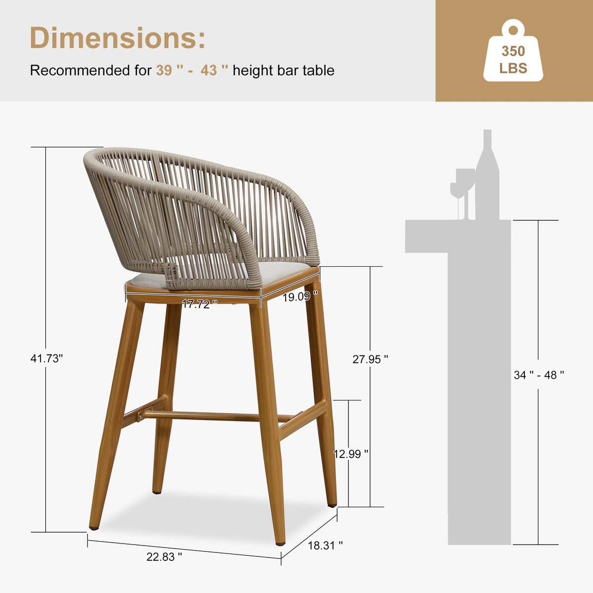 Clearance - PURPLE LEAF Outdoor Bar Stool Set of 2 Modern Rattan Bar Chairs with Woven Rope Back Wicker Patio Barstools for Indoor Kitchen Garden