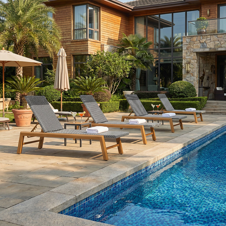 PURPLE LEAF Pool Oversized Lounge Chairs Rattan Aluminium Patio Chaise Lounge Outdoor Adjustable Recliner Finish Loungers Woven PE Sun Chairs for Poolside Deck Beach