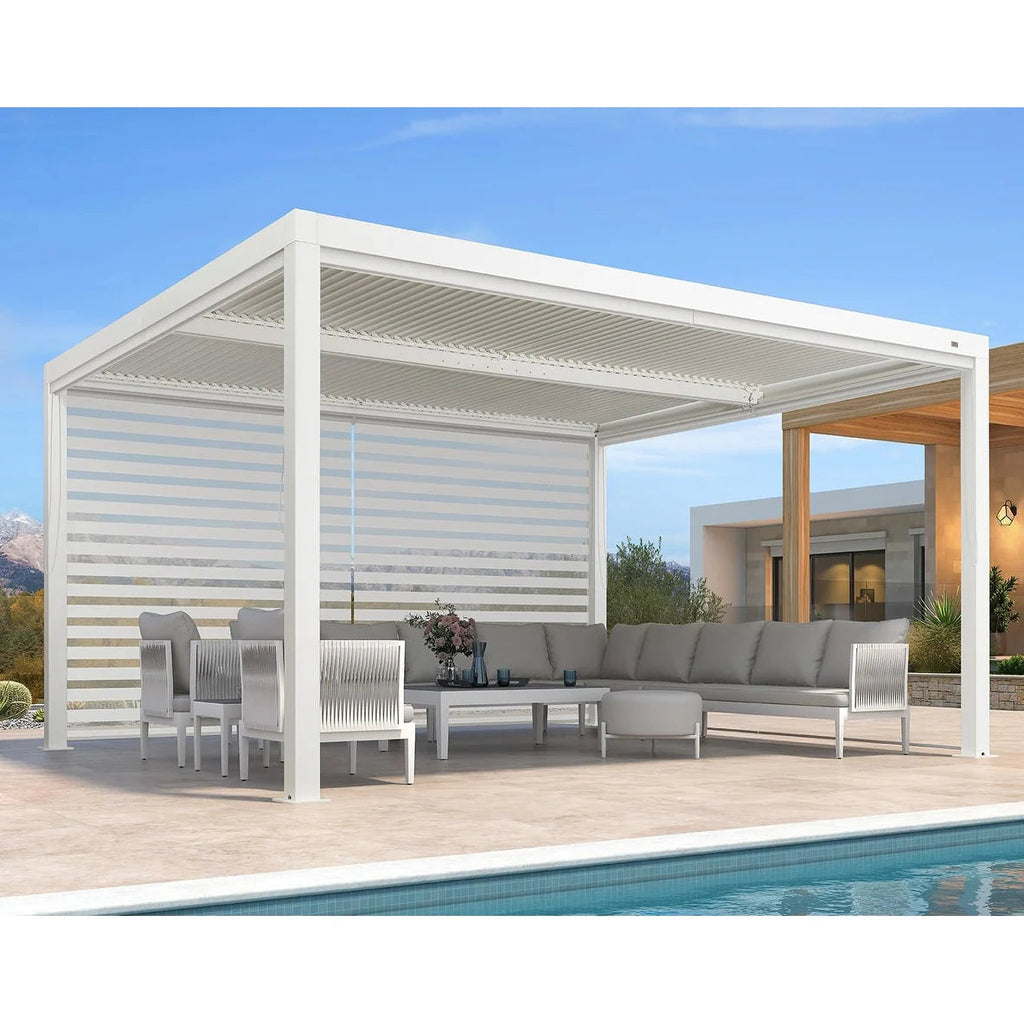 Hanso Home Louvered Pergola Modern White Pergola with Adjustable Roof for Deck Backyard Garden