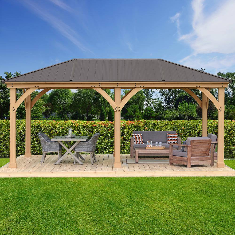 DIY Meridian 12 Ft. X 20 Ft. Cedar Wood Outdoor Gazebo Kit with Hartop Metal Roof - Permanent Covered Patio Shade