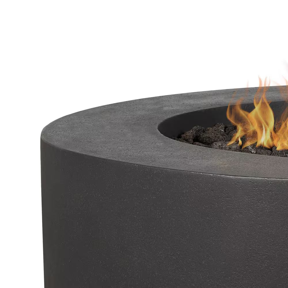 Jensen Co. Brookhurst 43 In. W X 13 In. H round Outdoor GFRC Liquid Propane Fire Pit in Carbon with Lava Rocks
