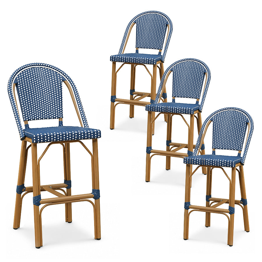 PURPLE LEAF Patio French Counter Stool Set of 2 Outdoor Backrest Barstools Aluminum Frame Woven Rattan for Indoor Kitchen Garden Balcony Restaurant