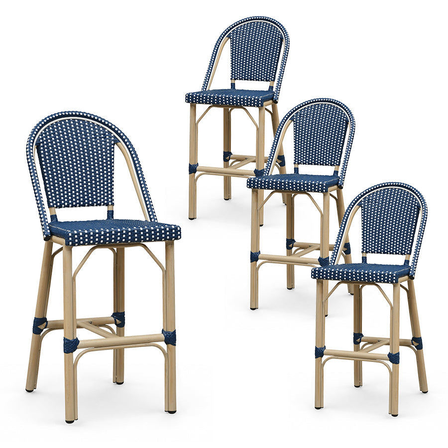 PURPLE LEAF Patio French Counter Stool Set of 2 Outdoor Backrest Barstools Aluminum Frame Woven Rattan for Indoor Kitchen Garden Balcony Restaurant