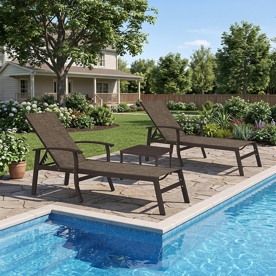 PURPLE LEAF Outdoor Chaise Lounge Chair Patio Pool Lounger Aluminum Chairs with Side Table and Wheels Adjustable Tanning Recliner with Armrests for Outside Backyard Deck Beach