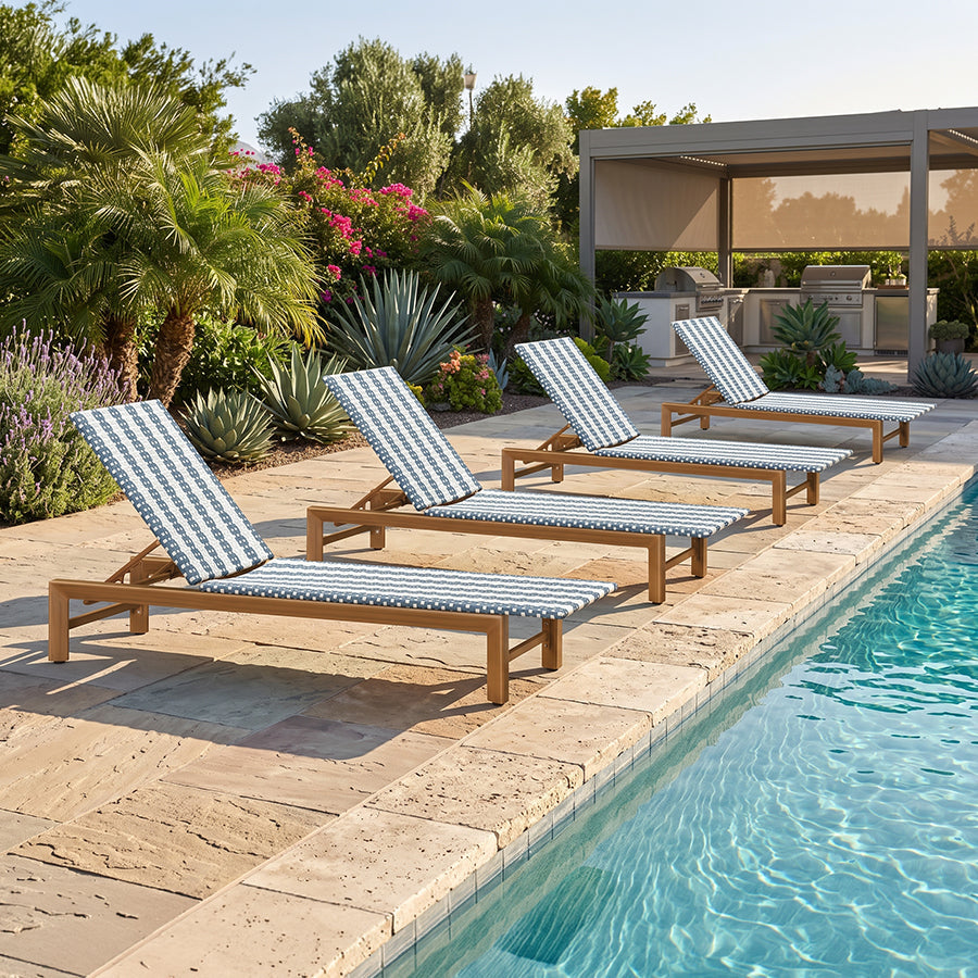 PURPLE LEAF Outdoor Teak Chaise Lounge Chair, Wood Grain Aluminum Outdoor Pool Lounge Chairs with Adjustable Backrest, Breathable Recliner for Patio, Poolside, Garden