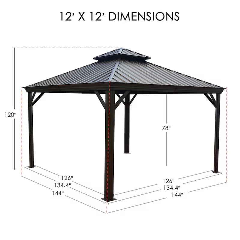 12-Ft X 12-Ft Apollo Powder Coated Gazebo with Hardtop Roof (Screen Included)