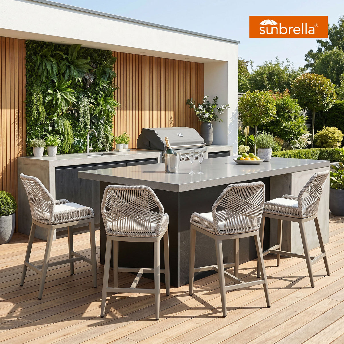 PURPLE LEAF Patio Sunbrella Bar Stools Set of 2  Rattan Bar Aluminum Bar Stool Outdoor Barstools with Back and Cushion for Garden Kitchen Island